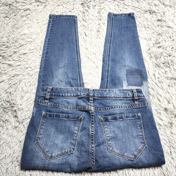 Kensie Jeans Skinny Crop Womens 4/27 4 Mid Rise Blue Distressed‎ Patchwork Denim - Picture 4 of 16
